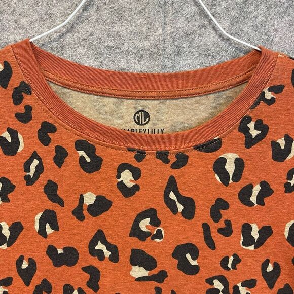 MARLEYLILLY Top Women's S/M Orange Black Leopard Print Crew Neck Long Sleeve - Picture 3 of 13